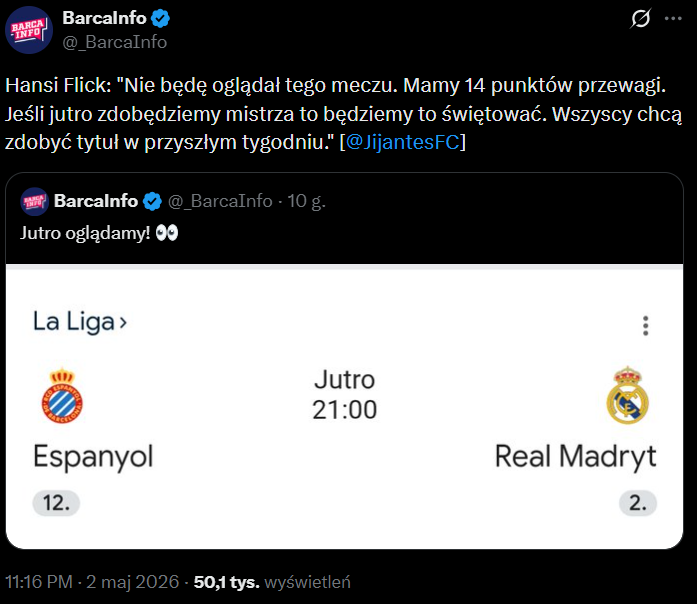Hansi Flick i jego ODPOWIEDŹ na pytanie czy będzie oglądał dziś mecz Realu Madryt xD